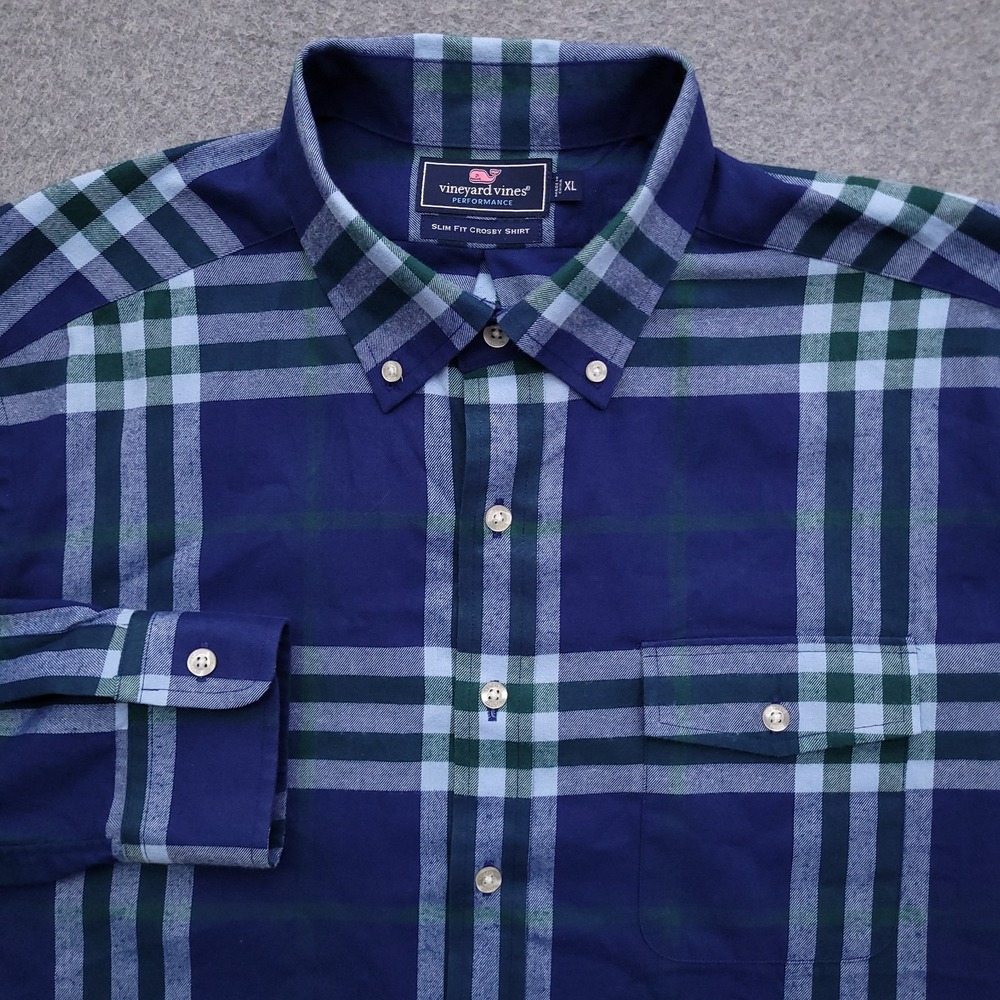 Vineyard Vines Performance Shirt Mens XL Slim Fit Button Down Blue Plaid